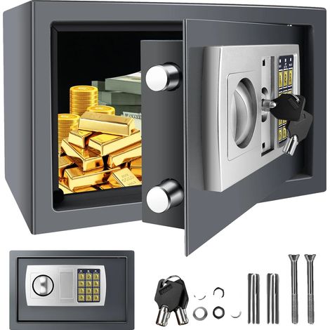 Caja fuerte digital, material de acero, dimensiones 31 x 20 x 20 cm, capacidad de 8,5 litros, acceso mediante contraseña digital, seguridad con dos pestillos activos. (1/5)