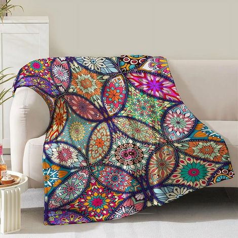 Couverture Flanelle - Motif Fleur Bohème - Pour Canapé Chambre Salon - 60 x 50 Pouces - 1 Pièce (1/5)
