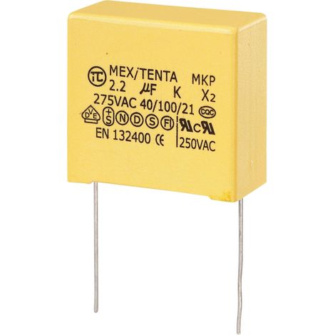 Tru Components – Condensateur anti-parasite MKP-X2 2 µF 275 V/AC – Sortie radiale avec pins à souder – Dimensions 32 x 15 x 30 mm - S882131