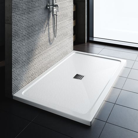 1500x900mm ELEGANT Rectangle Shower Tray SMC Anti-slip Shower Enclosure Base with Stainless Steel Drain Cover, White + Free Waste Trap