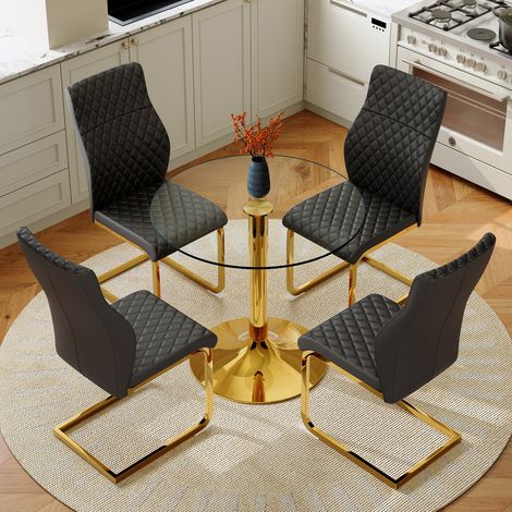 DESMIU Table de salle à manger ronde 4 chaises avec base métallique et dossier capitonné pour salle à manger Ø 85 cm (1/5)