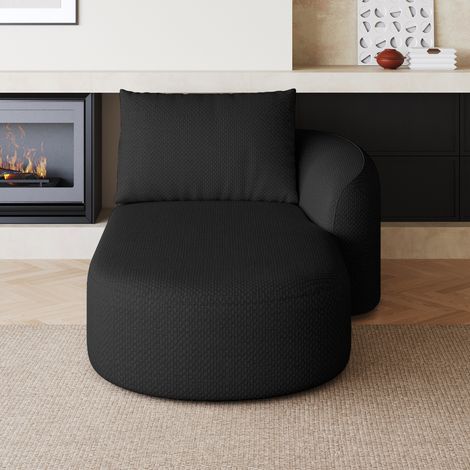 DESMIU Canapé d'angle avec méridienne droite en tissu sans montage, lignes épurées, Noir (1/5)