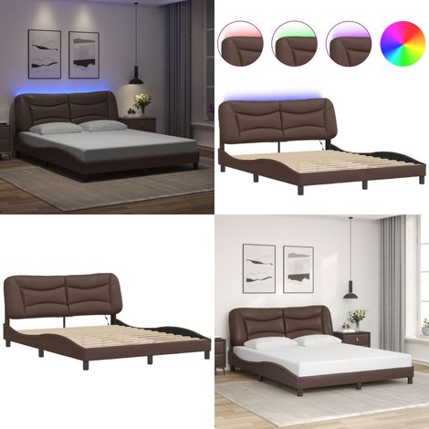 Cadre de lit avec LED sans matelas Hvar marron 160x200 cm - Cadre de lit marron - Bande LED (1/5)