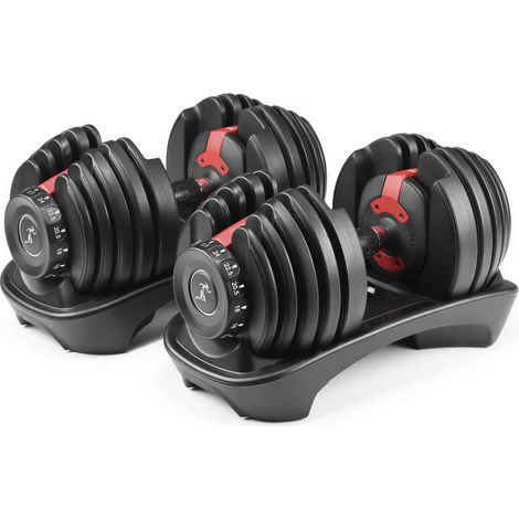 Strongology Relentless24 Pair Home Fitness Black Red Adjustable Smart Dumbbells from 2.5kg up to 24kg Training Weights