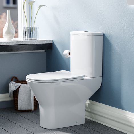 Theo Contemporary Round Rimless Close Coupled Toilet With Soft Close Seat (1/5)
