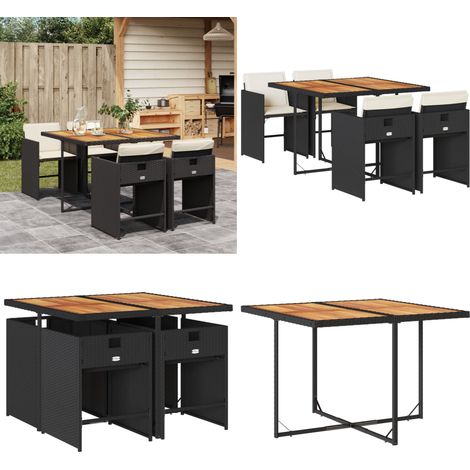 5-tlg. Garten-Essgruppe mit Kissen Schwarz Poly Rattan vidaXL