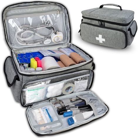 trousse de premiers soins, sac de transport de stockage de premiers soins, organisateur de bouteille de pilule pour les trousses médicales d’urgence pour la maison, voyage, extérieur (gris) (1/5)
