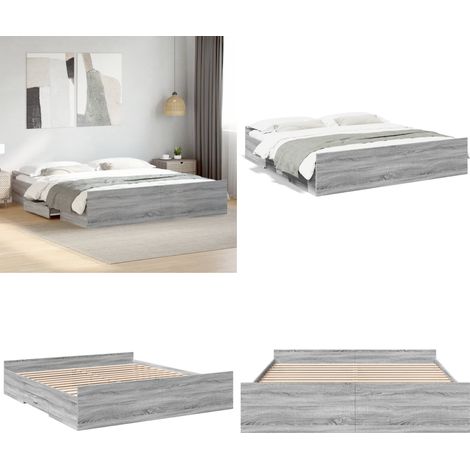 Bettgestell mit Schubladen Grau Sonoma 200x200cm Holzwerkstoff - Bettesrahmen - Doppelbett - Holzbettfundament - Schubladentorage - Grau Sonoma - Home & Living (1/5)