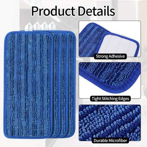 Lot de 4 Lingettes Réutilisable pour Swiffer Wet Jet Chiffon Rechange pour Swiffer Wet Jet Balai Spray Serpillières (4pcs-bleu) (1/4)