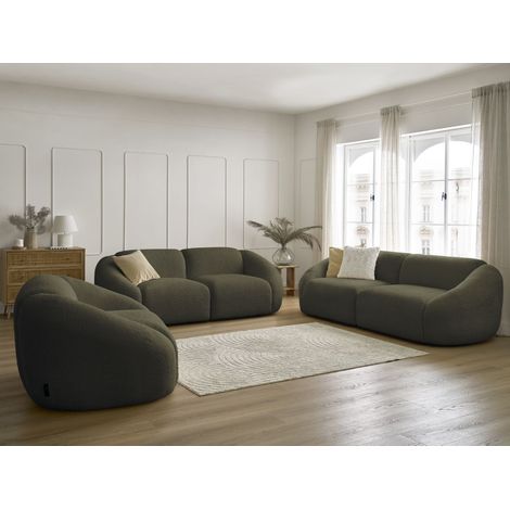 BOBOCHIC - Ensemble canapé droit fixe 3 + 2 places + fauteuil TINA tissu bouclette Vert (1/5)