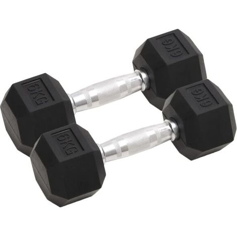 Deux haltères, poids total 12 kg, en fonte.