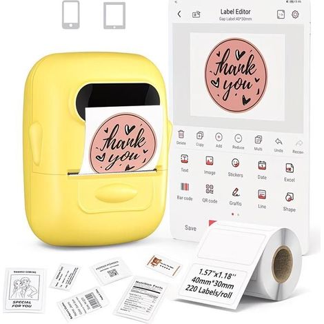 Imprimante thermique portable P50. Idéale pour la maison, l'étiquetage et le commerce de détail. Compatible Android/iOS. (Jaune) (1/5)