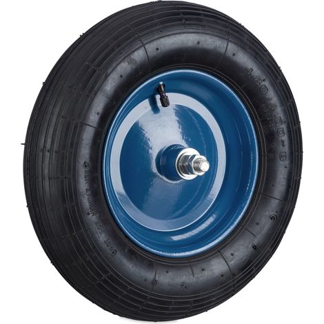 Roue de brouette avec axe 4.80 4.00-8, pneumatique, Jante en Acier, Charge maximale : 120 kg, Noir/Bleu (1/5)