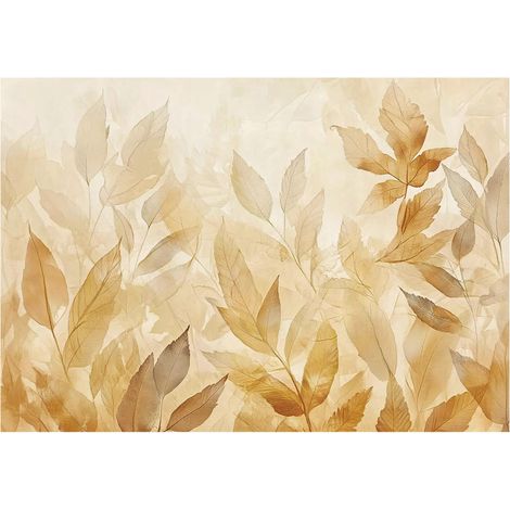 Papier peint avec motif abstrait de feuilles dorées, décoration pour salon – 150 x 105 cm, papier peint intissé Wallarena (1/4)