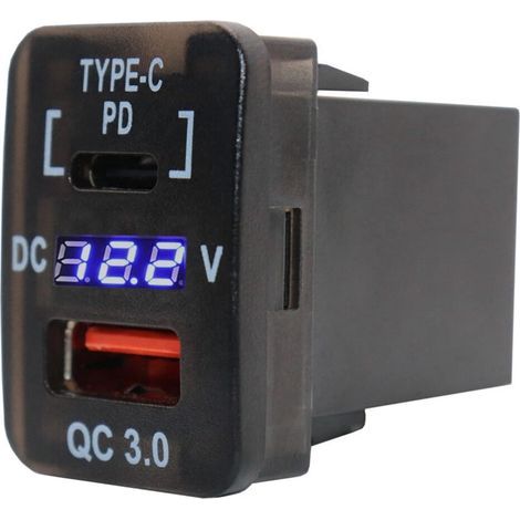 Chargeur voiture USB rapide QC3.0 30x20mm avec adaptateur USB PD Type-C