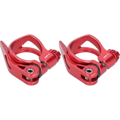 Lot de 2 colliers de serrage rapide pour tige de selle de VTT en alliage d'aluminium C73, 31,8 mm, rouge (1/5)
