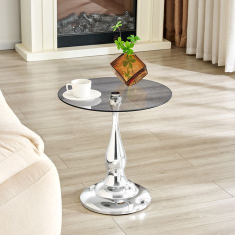 Table d'appoint ronde moderne en verre, élégante table basse avec plateau en verre trempé et base stable, table d'appoint compacte pour salon ou chambre (table seule) (1/5)