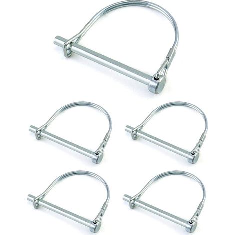 Lot de 5 goupilles de verrouillage forme D Acier au carbone zingué Longueur 70 mm Pour attelage remorques et machines (1/5)