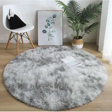 Tapis Shaggy de Ronde Gris 160cm Fibre de Polypropylène Souple Tapis de Salon Longues Pile Tapis De Sol D'intérieur Modelée Décor (1/5)