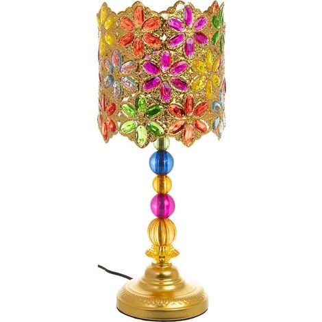 Lampe de table en métal multicolore style verrerie artisanale - multicolore fleurs et métal doré (1/5)