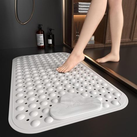 Tapis de douche antidérapant et anti-moisissure pour personnes âgées, 70 x 40 cm, tapis de douche antidérapant pour douche intérieure avec massage des pieds, tapis de bain anti-moisissure avec (1/5)