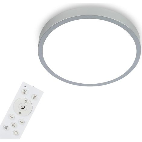 Plafonnier LED RGBW, Plafonnier LED à intensité variable, couleurs de lumière variées, blanc neutre, lampe à monter, télécommande, couleur argent, Ø380x50 mm (1/5)