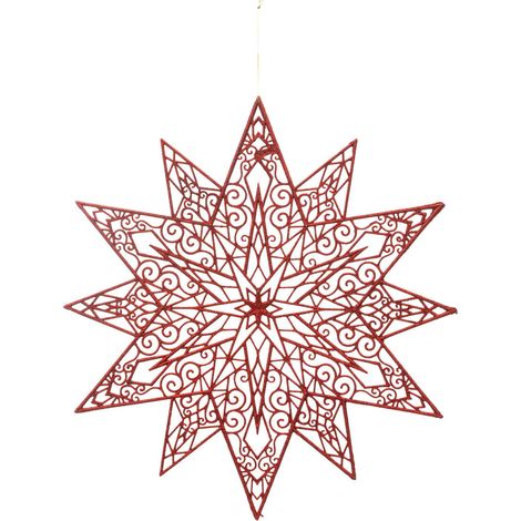 Déco de Noël Grande Etoile Rouge pailletée 48 cm - Feeric Christmas