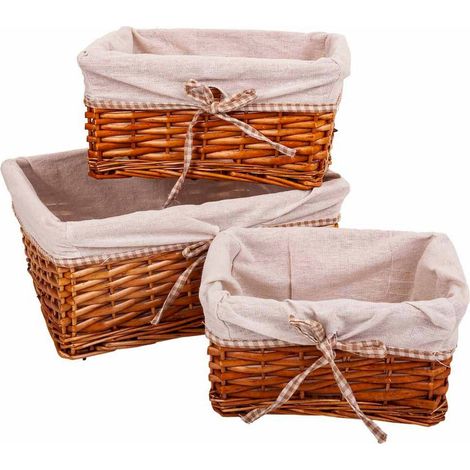 Panier en osier naturel avec doublure textile élégante - osier naturel et tissu beige clair (1/5)