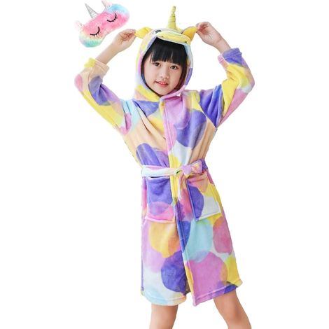 Peignoir Enfant - Coton 100 % - À Capuche - Motif Licorne - Pour Fille Et Garçon - Taille Unique (1/5)