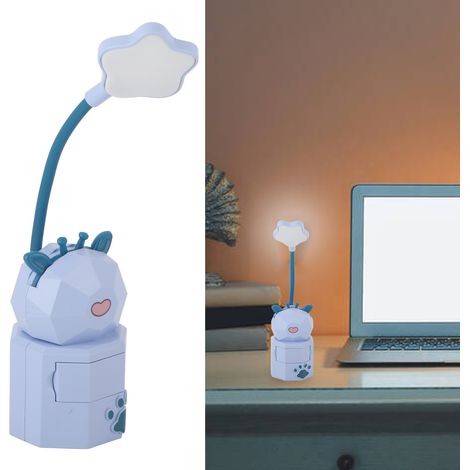 Lampe de bureau universelle flexible à tube flexible, rechargeable par USB, avec protection des yeux, motif dessin animé et veilleuse créative violette pour la lecture et l'apprentissage des élèves. (1/5)