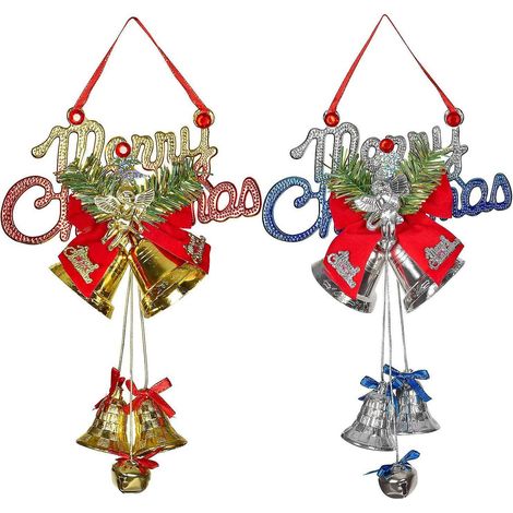 Lot de 2 cloches de Noël à suspendre à la porte, décoration de bienvenue, clochette pour sapin de Noël (1/4)