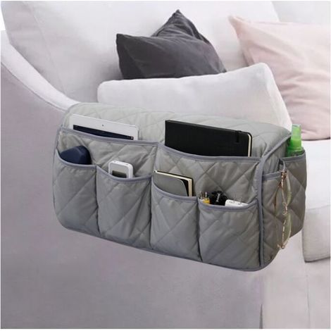 Bolsa de almacenamiento lateral para reposabrazos de sofá - Ahorra espacio - Resistente - Soporte grande para mando a distancia de TV, organizador, bolsa de almacenamiento gris (1/3)