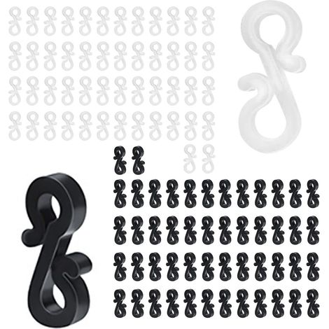 100 Stück schwarze und weiße Mini-Dachrinnenhaken aus Kunststoff mit S-förmigem Clip, Haken für Außenbeleuchtung für Hochzeit, Weihnachten, Halloween, Garten, Heimdekoration