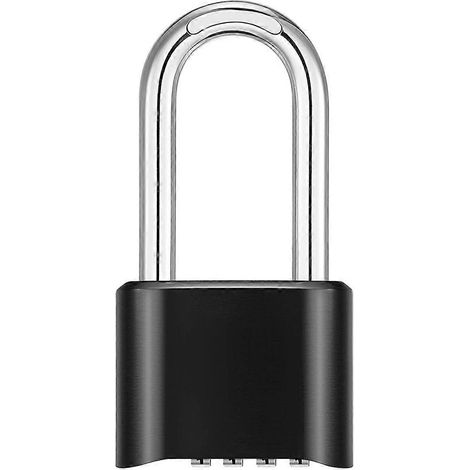 Cadenas à combinaison à anse, grand cadenas d'extérieur résistant aux intempéries, conception à mot de passe caché, cadenas à combinaison réinitialisable (longueur longue). (1/4)