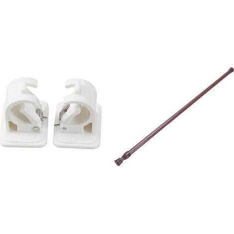 Tringle à rideaux télescopique extensible à ressort pour voilage, avec 2 crochets auto-adhésifs et support de tringle. (1/5)