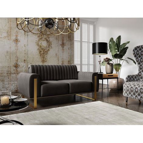 Sofa Designersofa VALERIE 2-Sitzer in Stoff Elisa Velvet Schwarz (1/5)