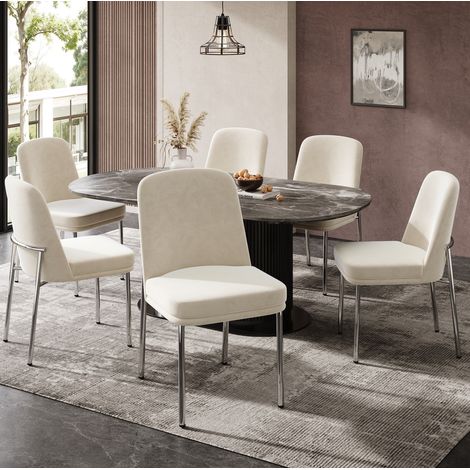 Lot de 2 chaises de salle à manger en velours beige, assise épaisse et cadre métal chromé argenté, style minimaliste moderne pour votre intérieur - CHICFURN (1/5)