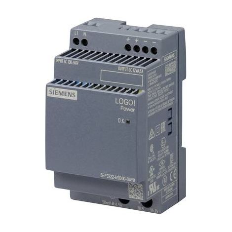 Siemens Fuente de alimentación LOGOPower, 1 fase DC 12 V/4,5 A, 6EP33226SB000AY0