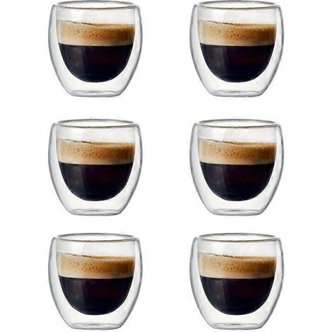 Ensemble de 6 tasses à café en verre double paroi de 80 ml pour boire du thé et autres boissons. (1/5)