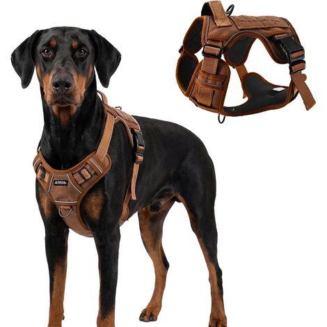 Harnais Tactique Chien réglable réfléchissant, Marron L (1/5)