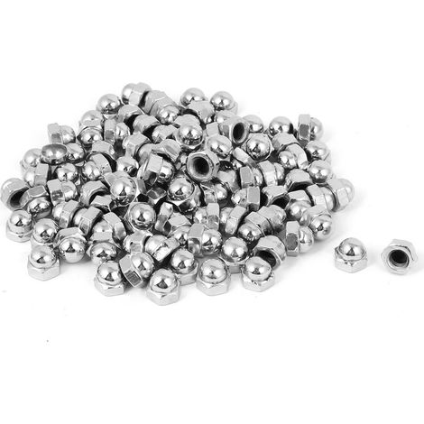 100pcs Écrou Borgnes M6 Dôme Hexagonal Acier Carbone Décoratif pour Vis Boulons Argenté