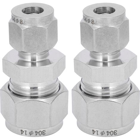 2 adaptateurs de raccord de tube à compression en acier inoxydable, connecteur à double virole droit Ф8-Ф14 (1/5)