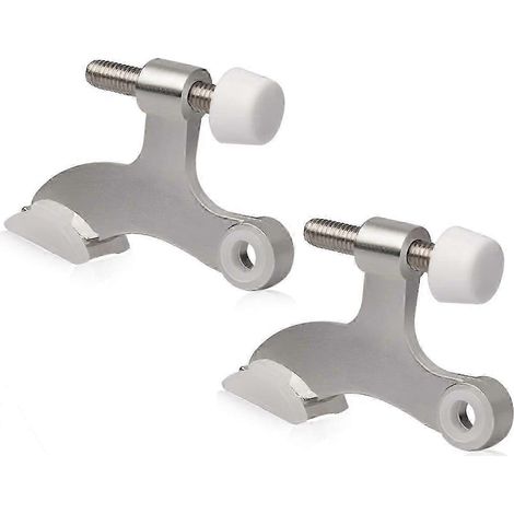 SCSYV Lot de 2 butées de porte à charnière en nickel satiné brossé - Butée de porte à charnière robuste et réglable avec caoutchouc blanc B (1/5)