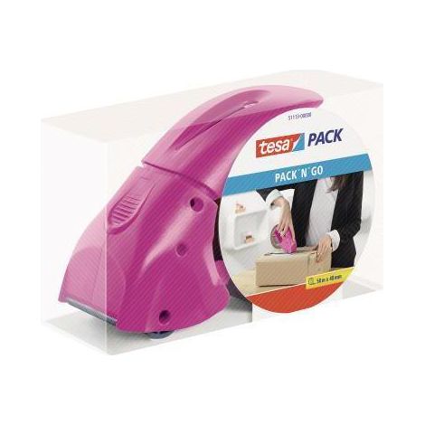 tesa Distributeur de ruban d'emballage Pack n Go rose Largeur du rouleau (max.): 50 mm Longueur du rouleau (max.) 66 m (1/4)