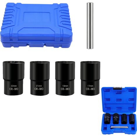 5 pcs Extracteur Ecrou, Douilles Extracteurs de Vis pour Enlever les Boulons Endommagés, Arrondis et Rouillés, Tailles de 17mm, 19mm, 21mm et 22mm (1/5)