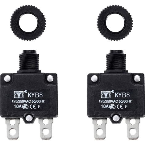 2 pièces disjoncteur thermique 10A, protection contre les surcharges thermiques 125-250V AC 50V DC, 10A bouton poussoir disjoncteur à réinitialisation manuelle (1/5)