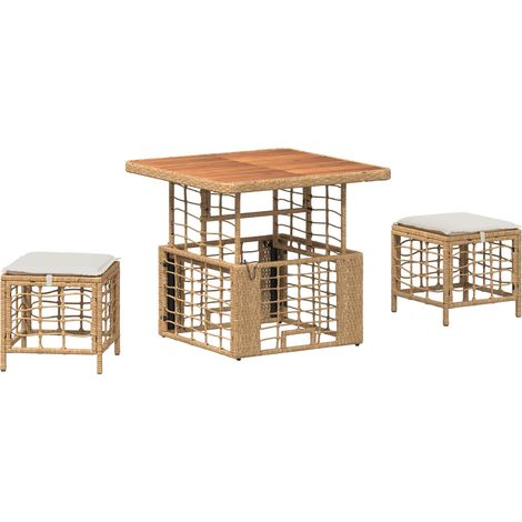Conjunto de Comedor de Jardín con cojín 3 pcs Natural y vidaXL