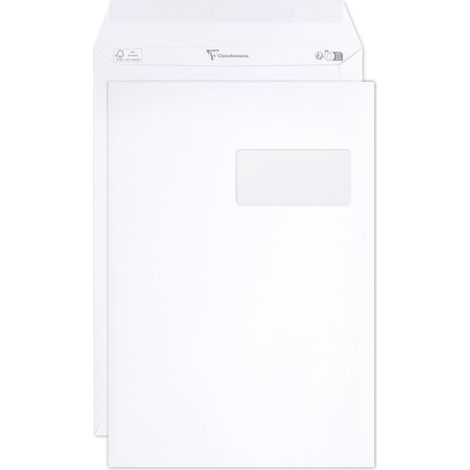 Clairefontaine 10250C - Scatola da 250 Buste Bianche C4-229x324 mm - Autoadesive -120g/m²- Finestra Carta Cristal 50x100 (posizione 50/20) (1/2)