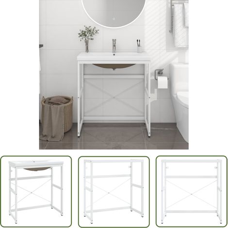 The Living Store Cadre de lavabo de salle de bain vasque à encastrer Blanc Fer - Meuble De Salle De Bain - Meuble Lavabo - Cadre Lavabo - Vasque Encastrée - Robinetterie Salle De Bain (1/5)