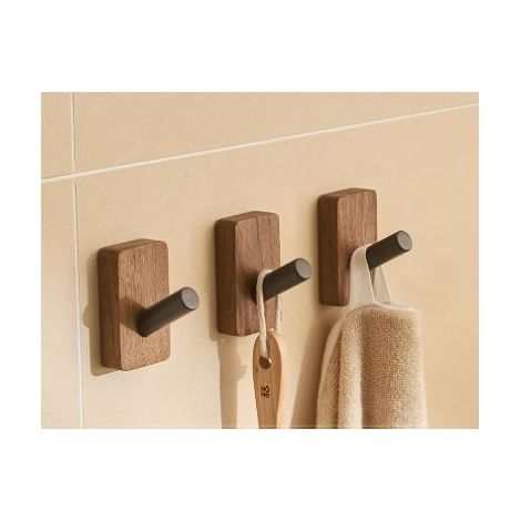 Porte-manteaux mural en bois avec 3 crochets, idéal pour chapeaux, clés, serviettes, portefeuilles, etc. Décoration pour salon, salle de bain, chambre, cuisine, dressing - B (1/5)